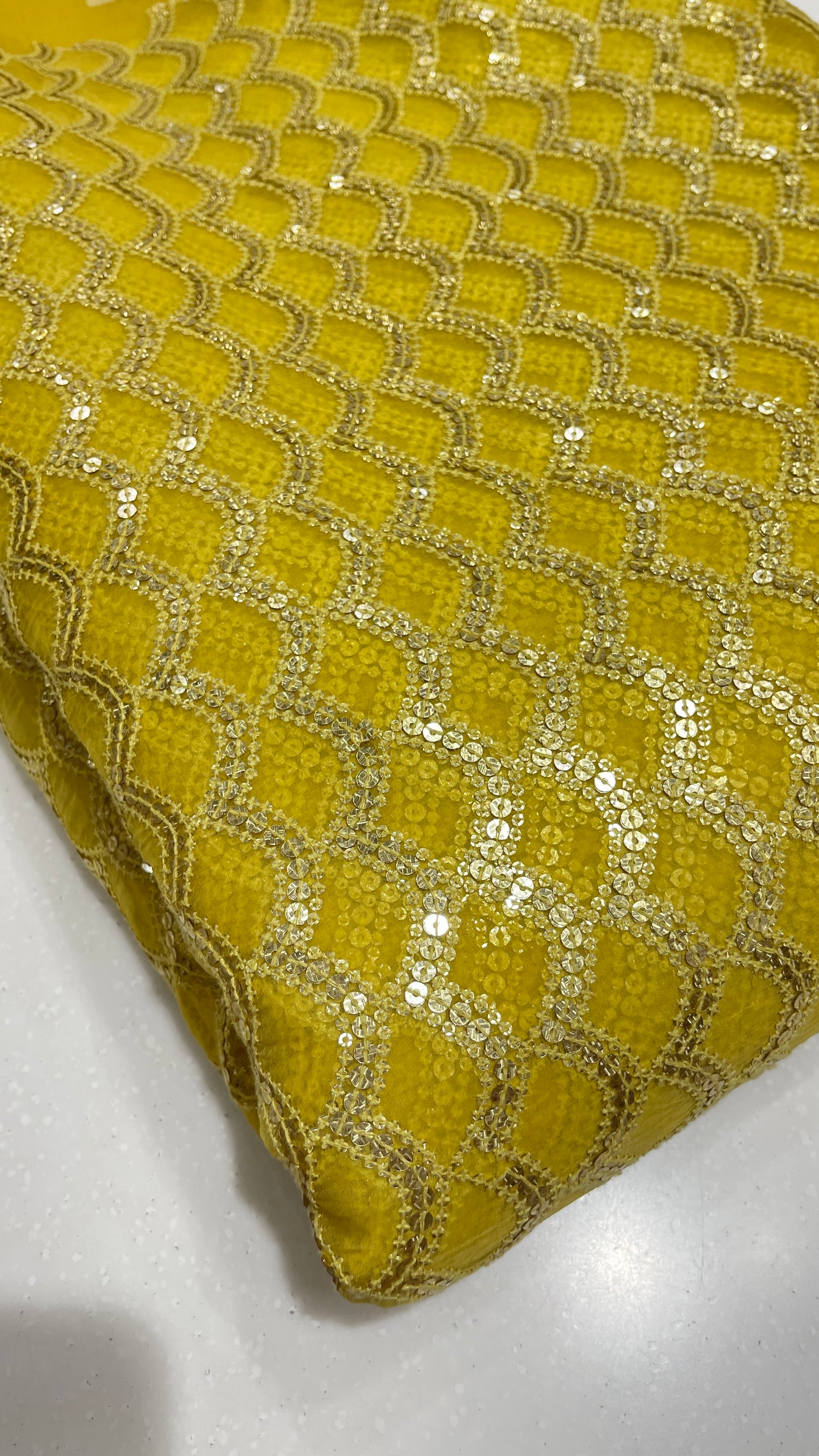 Luxury  Organza Embroidered Fabric with Antique Gold Sequin Work