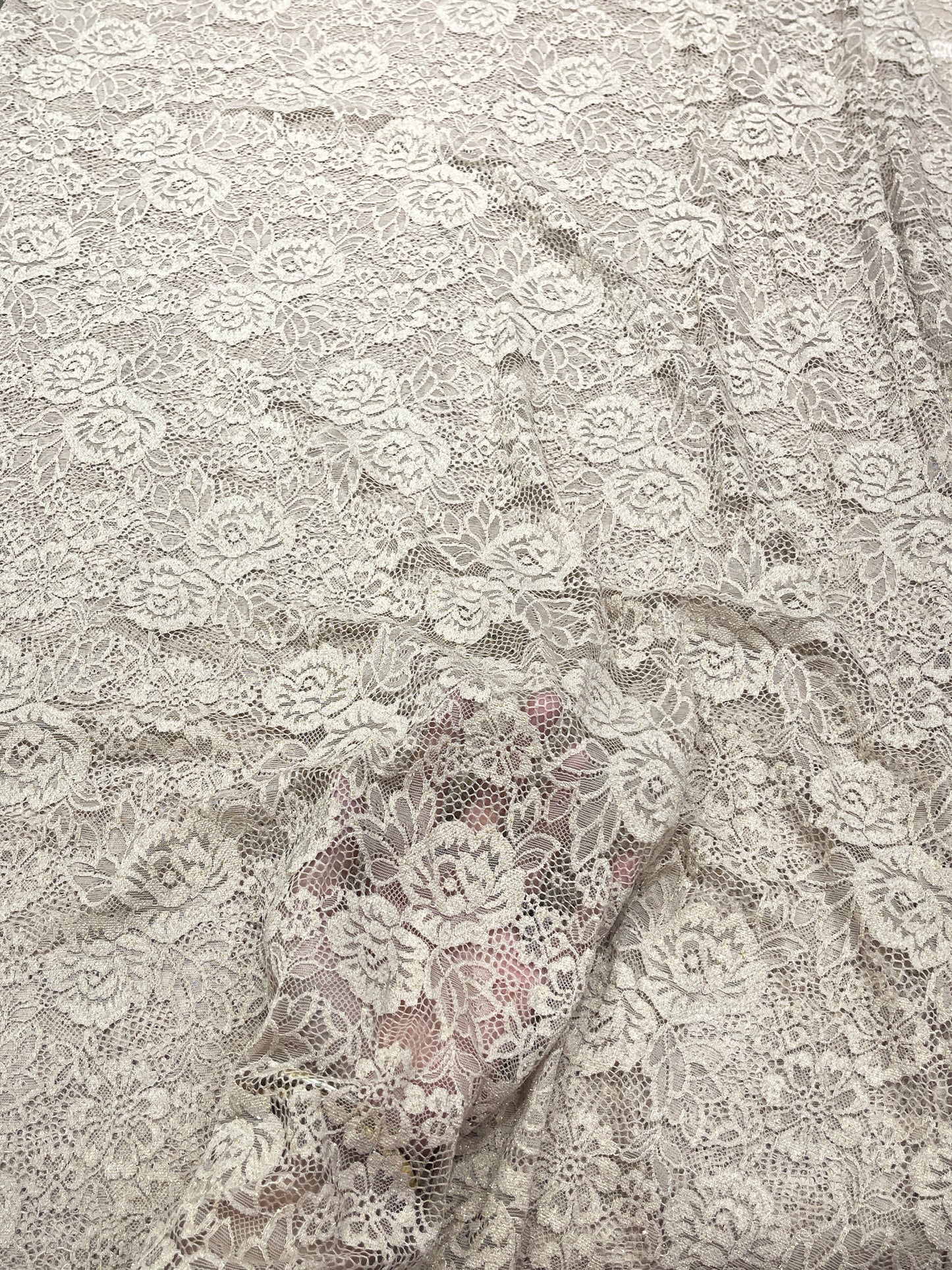 Premium Floral Chantilly Lace Fabric with Metallic Rose Embroidery