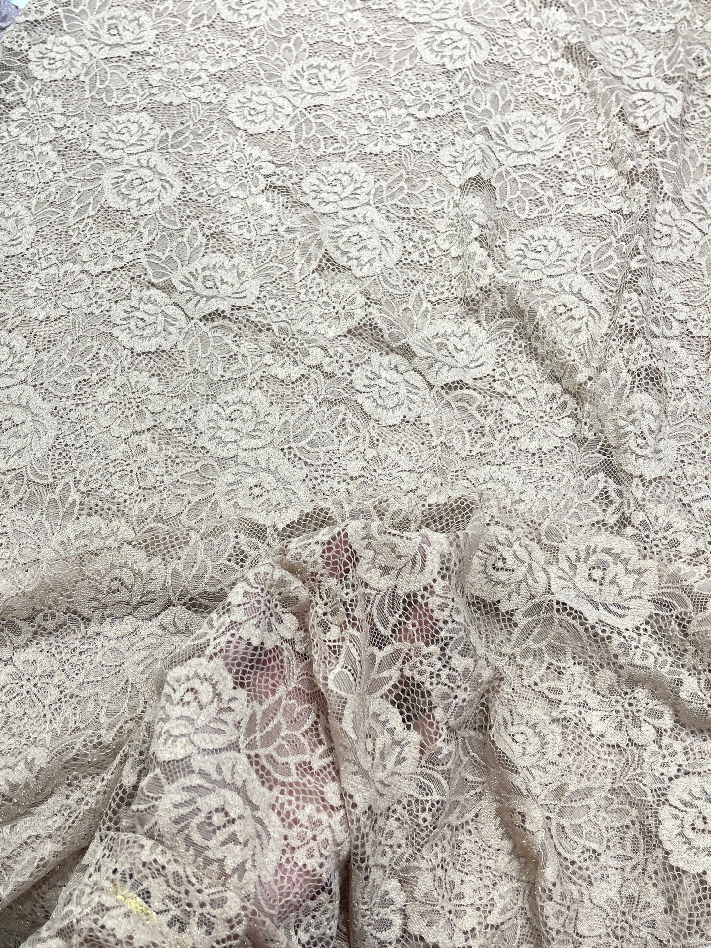 Premium Floral Chantilly Lace Fabric with Metallic Rose Embroidery