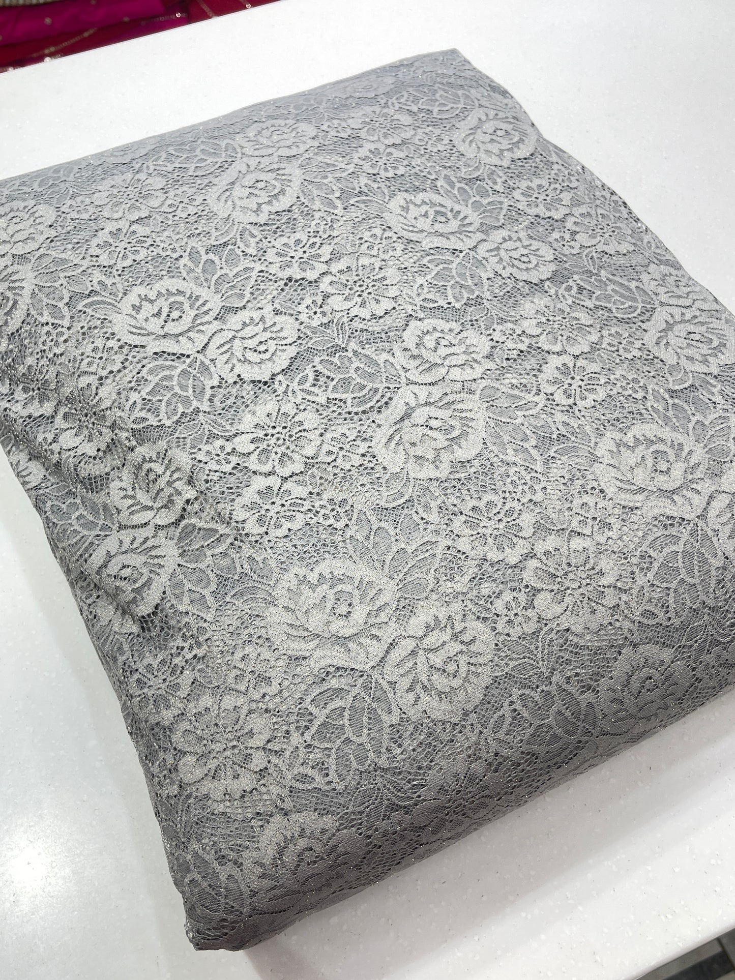 Premium Floral Chantilly Lace Fabric with Metallic Rose Embroidery