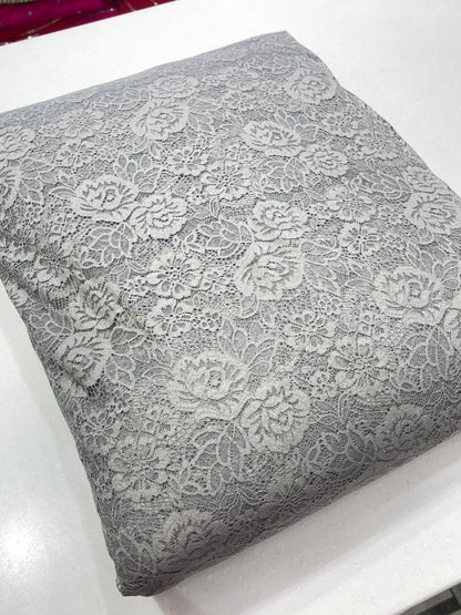Premium Floral Chantilly Lace Fabric with Metallic Rose Embroidery