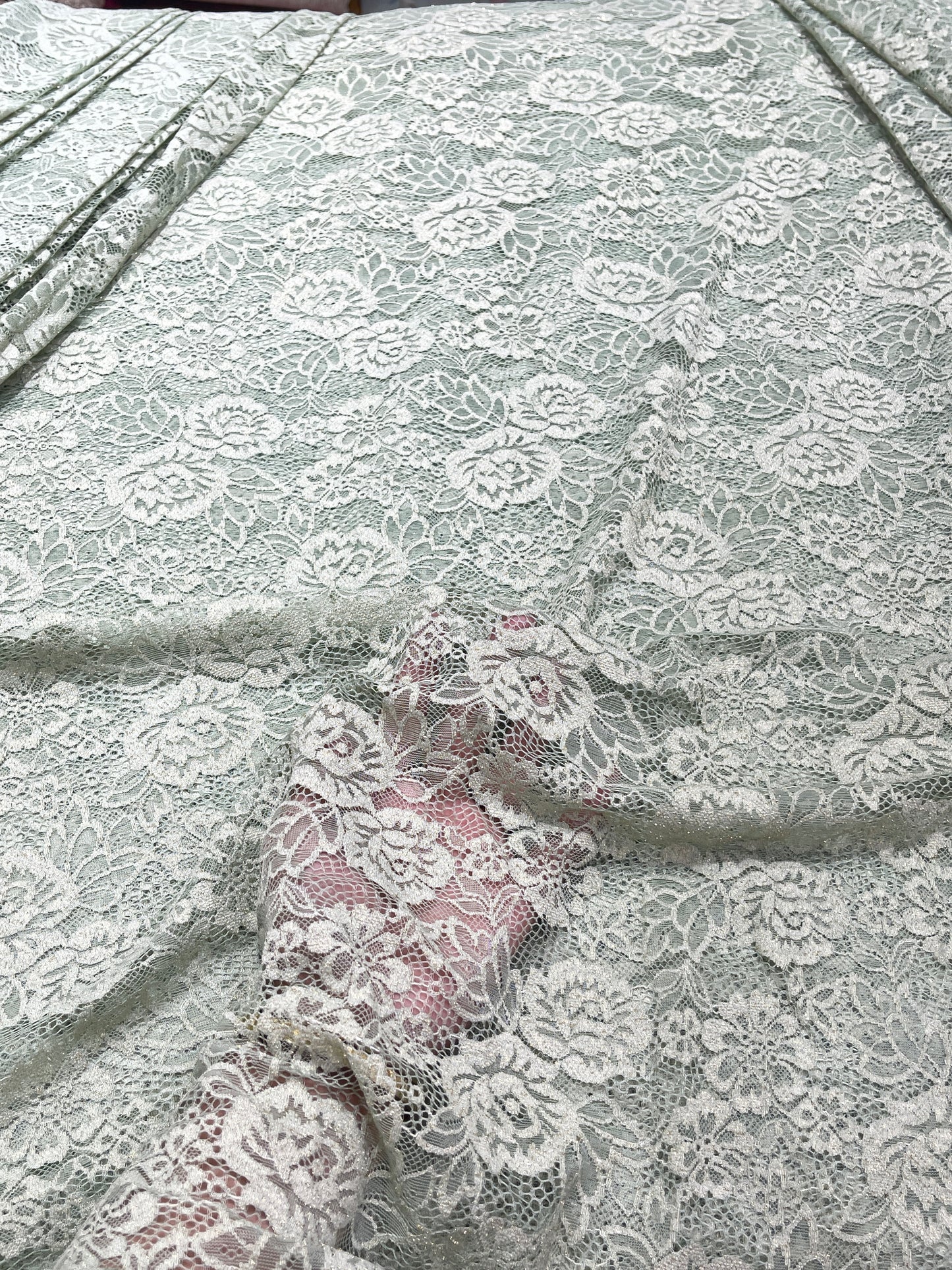 Premium Floral Chantilly Lace Fabric with Metallic Rose Embroidery
