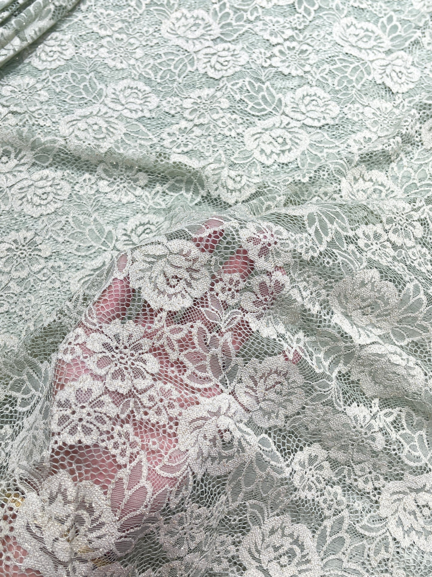 Premium Floral Chantilly Lace Fabric with Metallic Rose Embroidery