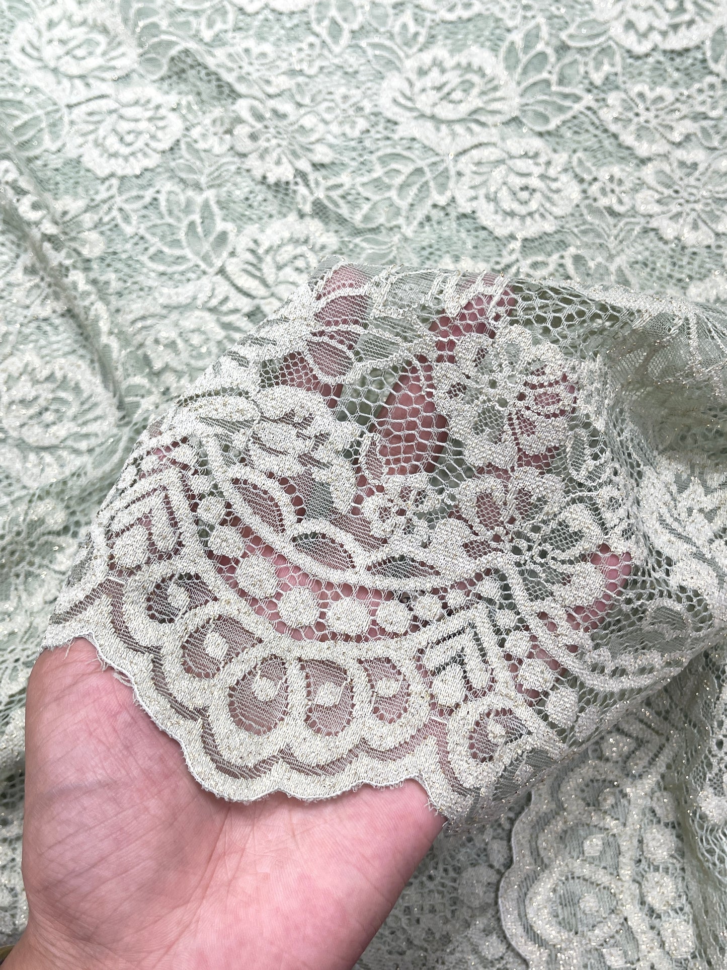 Premium Floral Chantilly Lace Fabric with Metallic Rose Embroidery