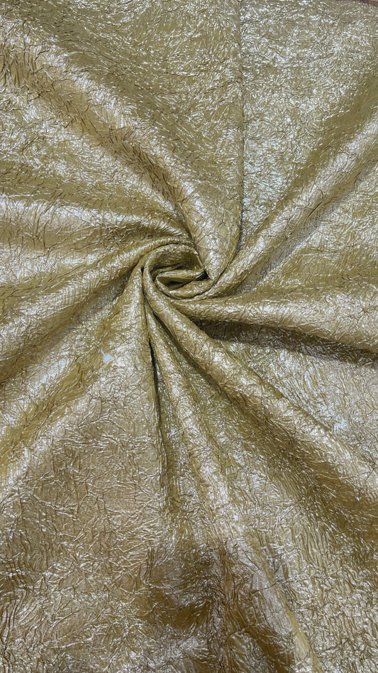 Luxury Imported Champagne Gold Crushed Metallic Fabric – Premium Textured Party Wear Material
