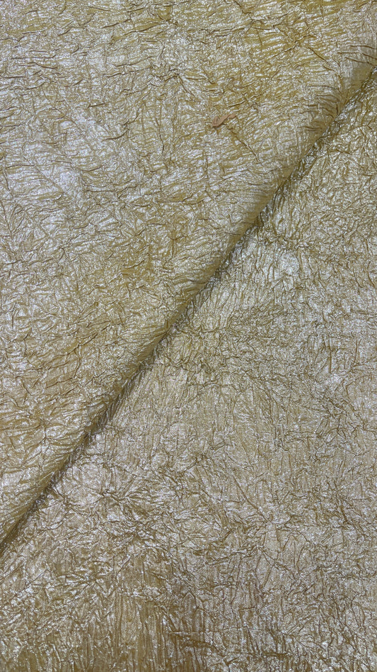 Luxury Imported Champagne Gold Crushed Metallic Fabric – Premium Textured Party Wear Material