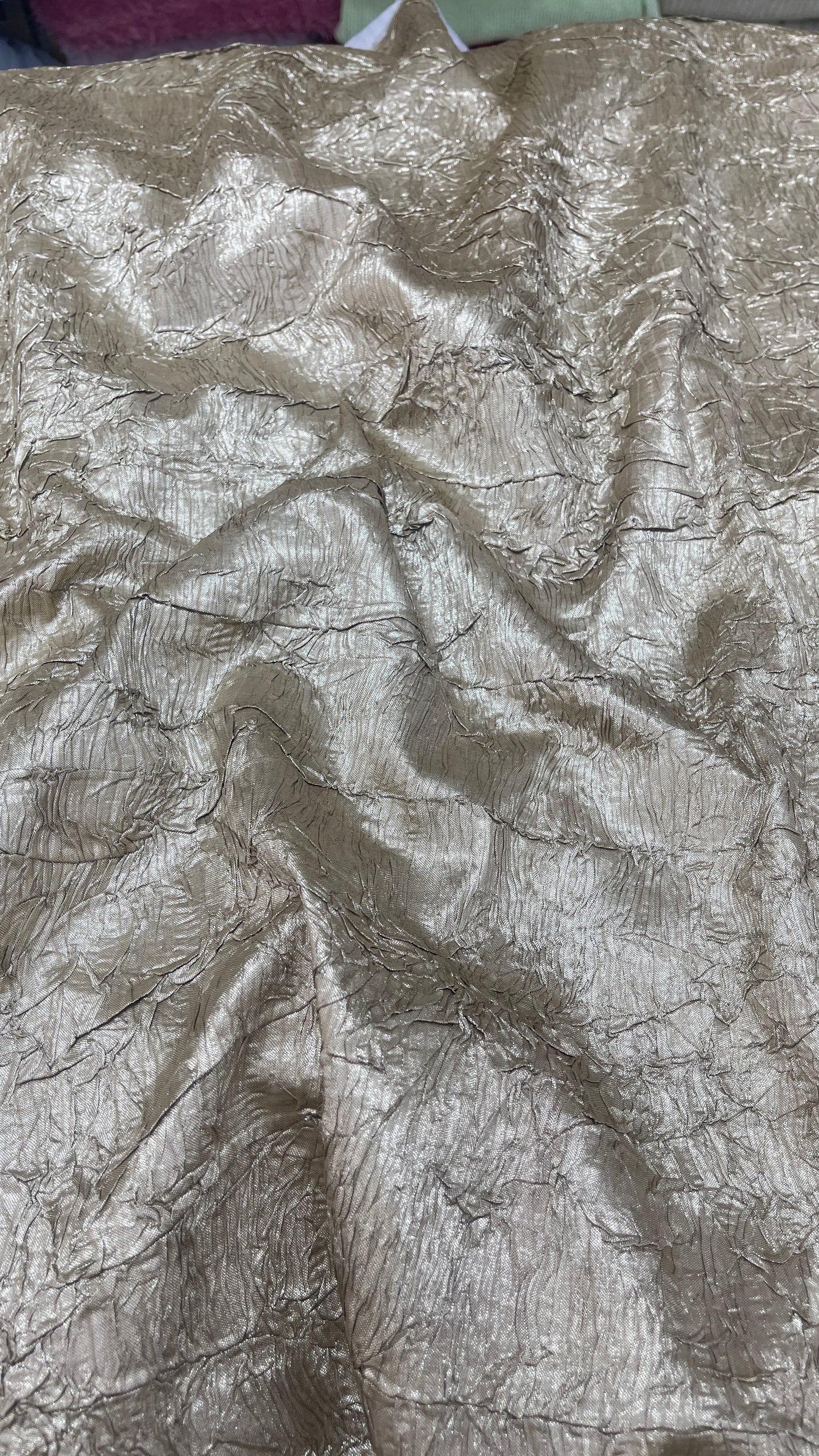 Luxury Imported Champagne Silver Crushed Metallic Fabric – Textured Designer Party Wear Material