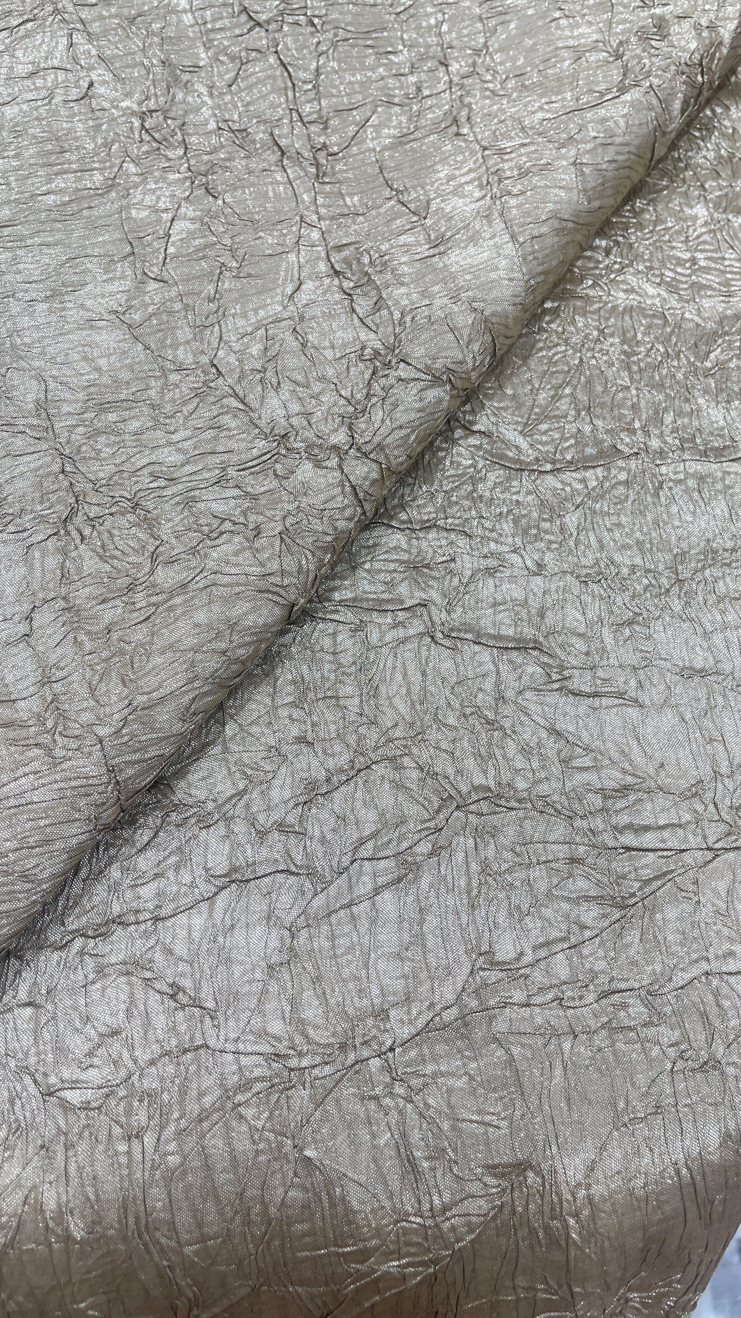 Luxury Imported Champagne Silver Crushed Metallic Fabric – Textured Designer Party Wear Material