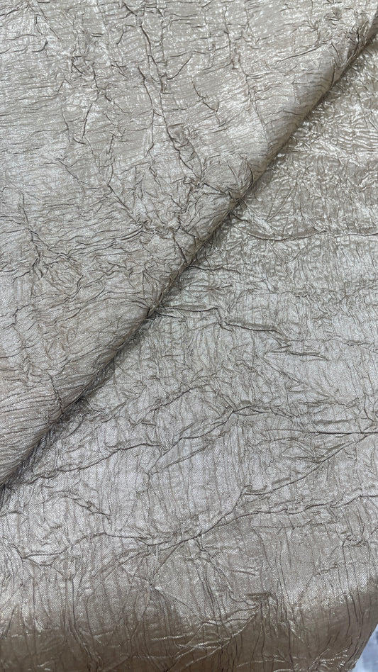 Luxury Imported Champagne Silver Crushed Metallic Fabric – Textured Designer Party Wear Material