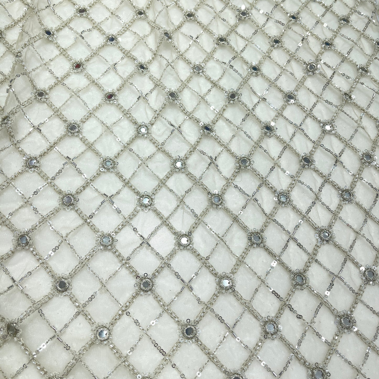 Premium Net Embroidery Fabric with Sequins & Mirror Work