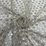 Premium Champagne Mirror Work Embroidered Net Fabric