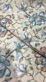 Beige Georgette Fabric with Blue & Brown Floral Digital Print