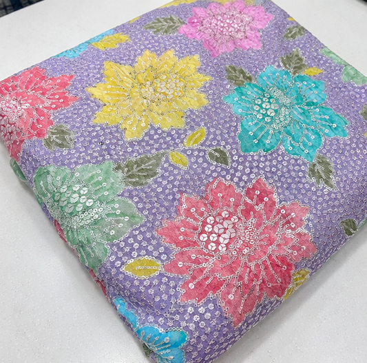 Premium Floral Embroidered Sequin Crepe Fabric
