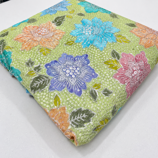 Premium Floral Embroidered Sequin Crepe Fabric