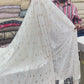 White Sheer Net Fabric with Gold & Silver Embroidery & Sequin Border