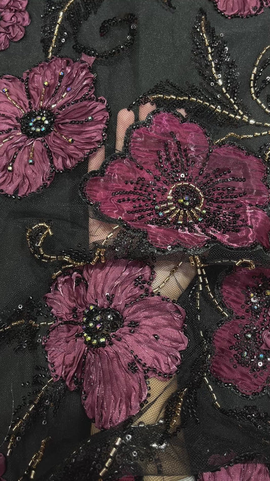 Luxury Floral Sequin & Beaded Embroidered Sheer Fabric – Designer Net